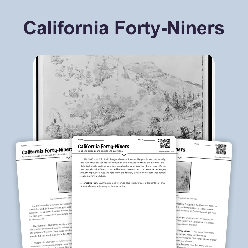 California Forty-Niners — ela — reading comprehension for Grade 3, Grade 4, Grade 5, page 1 of 4