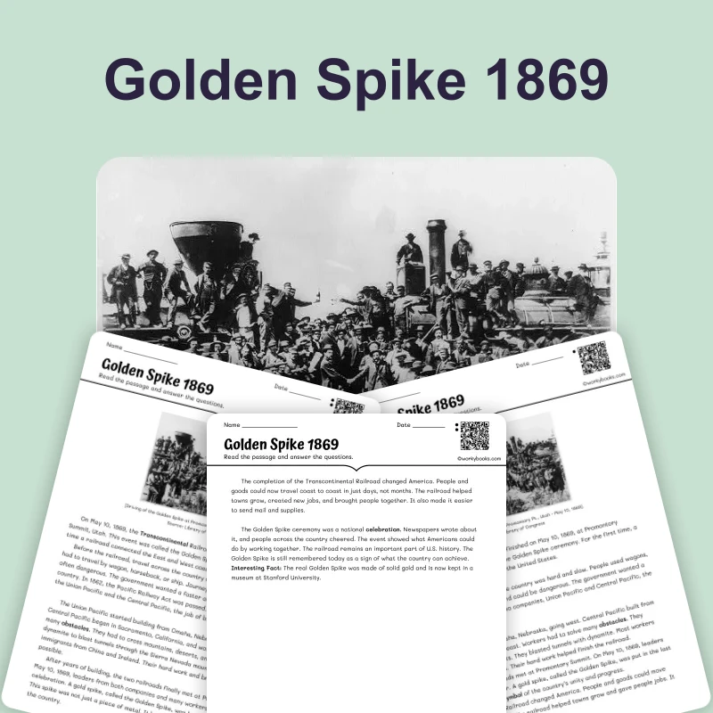 Golden Spike 1869 — ela — reading comprehension for Grade 3, Grade 4, Grade 5, page 1 of 4