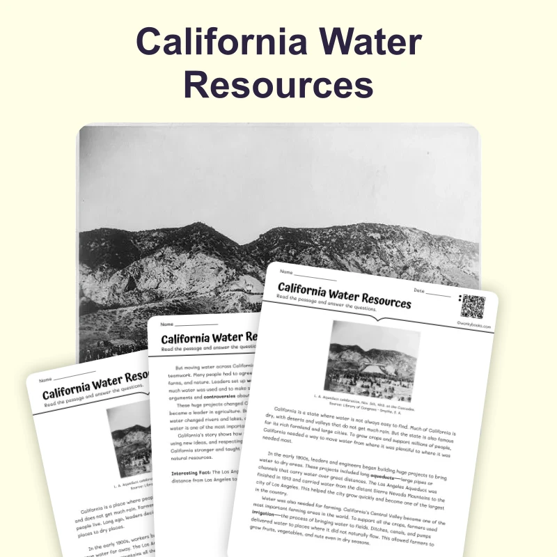 California Water Resources — ela — reading comprehension for Grade 3, Grade 4, Grade 5, page 1 of 4