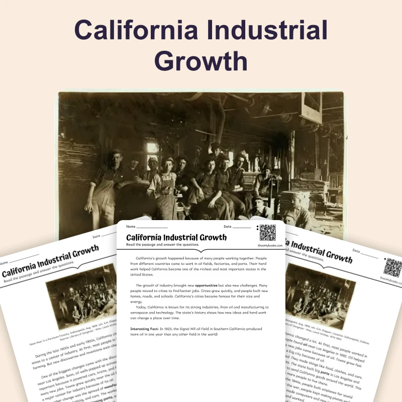 Farms, Factories, and Growing Cities — reading — reading comprehension for Grade 3, Grade 4, Grade 5, page 1 of 4