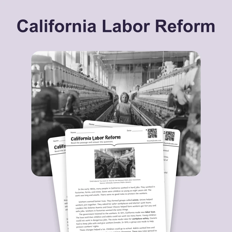 California Labor Reform — ela — reading comprehension for Grade 3, Grade 4, Grade 5, page 1 of 4