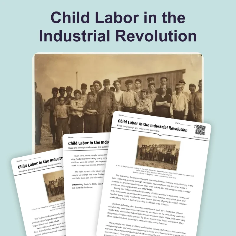 Child Labor in the Industrial Revolution — reading — reading comprehension for Grade 3, Grade 4, Grade 5, page 1 of 4