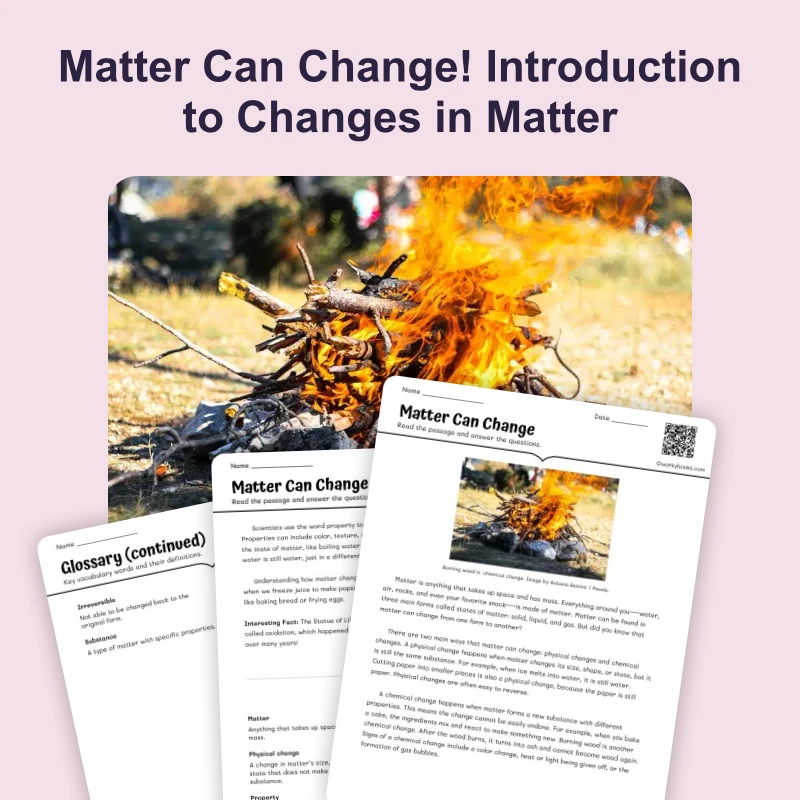 Changes in Matter — science — reading comprehension for Grade 3, Grade 4, Grade 5, Grade 6, page 1 of 4