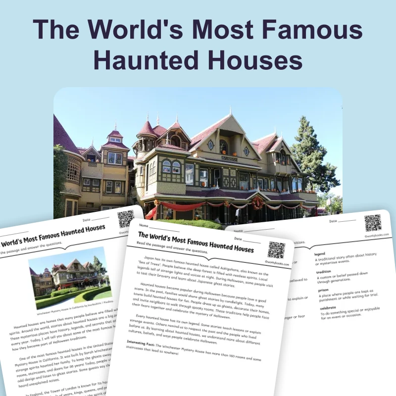 The World's Most Famous Haunted Houses — culture — reading comprehension for Grade 3, Grade 4, Grade 5, page 1 of 4