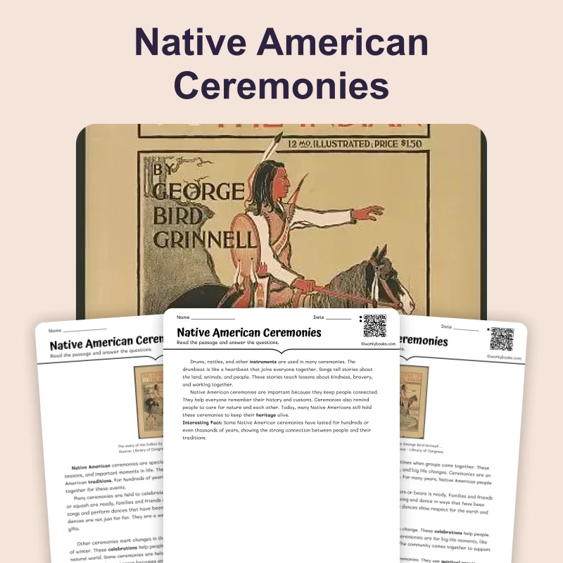 Stories, Legends, and Sacred Ceremonies — reading — reading comprehension for Grade 3, Grade 4, Grade 5, page 1 of 4