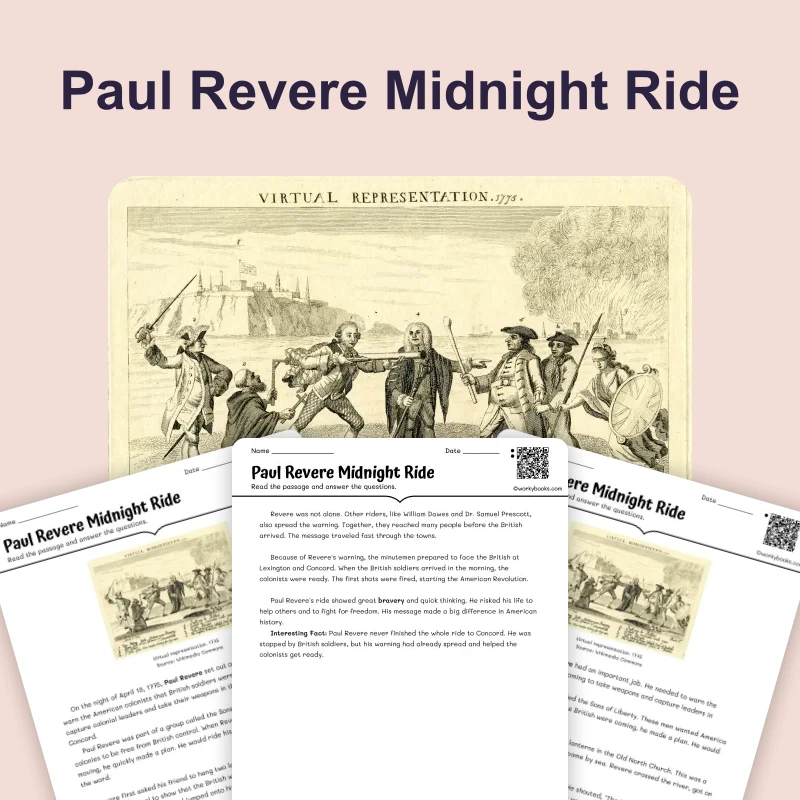 The Shot Heard Round the World — reading — reading comprehension for Grade 3, Grade 4, Grade 5, page 1 of 4