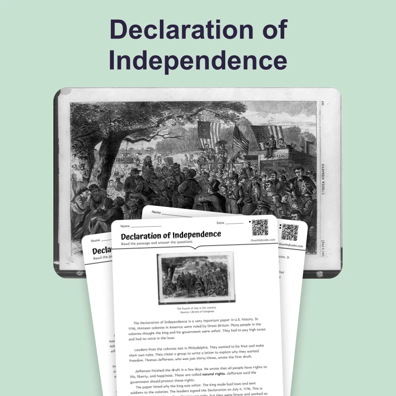 Celebrating the Fourth of July — reading — reading comprehension for Grade 3, Grade 4, Grade 5, page 1 of 4