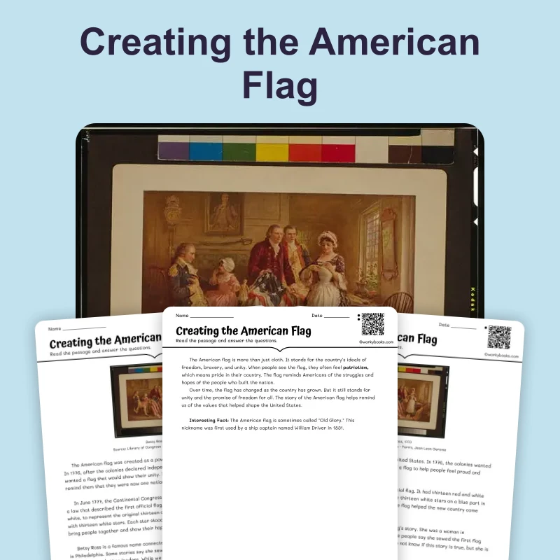 Creating the American Flag — reading — reading comprehension for Grade 3, Grade 4, Grade 5, page 1 of 4