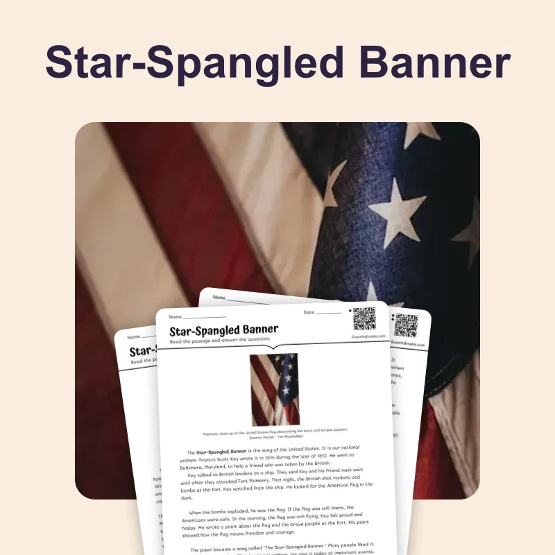 The Star-Spangled Banner and War — reading — reading comprehension for Grade 3, Grade 4, Grade 5, page 1 of 4