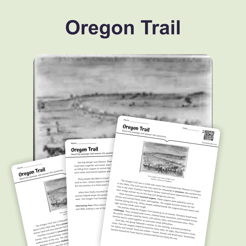 Americans Move West: The Oregon Trail — reading — reading comprehension for Grade 3, Grade 4, Grade 5, page 1 of 4