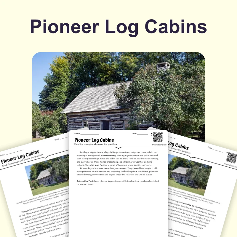 Building Log Cabin Homes — reading — reading comprehension for Grade 3, Grade 4, Grade 5, page 1 of 4