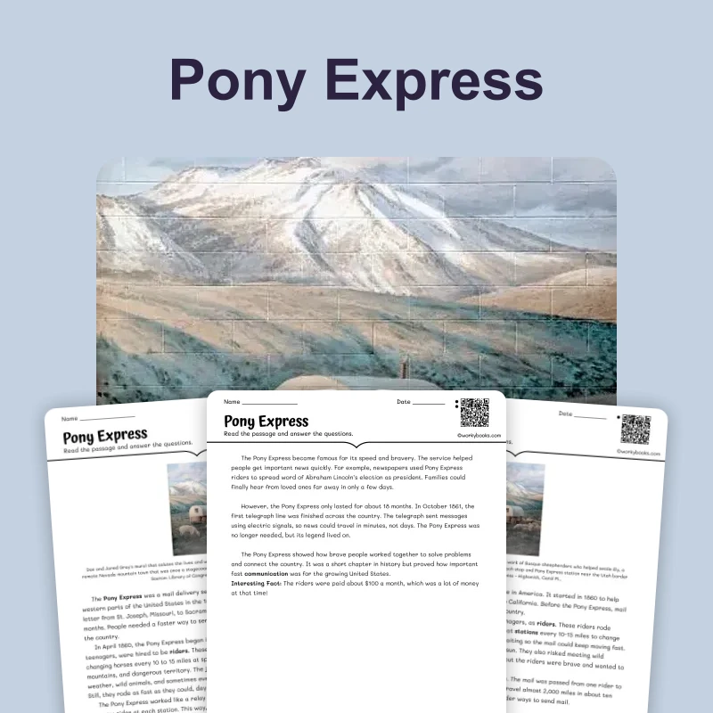 Stagecoaches and the Pony Express — reading — reading comprehension for Grade 3, Grade 4, Grade 5, page 1 of 4