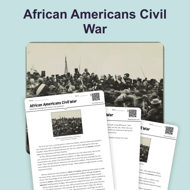 The Battle of Gettysburg and Lincoln's Address — reading — reading comprehension for Grade 3, Grade 4, Grade 5, page 1 of 4