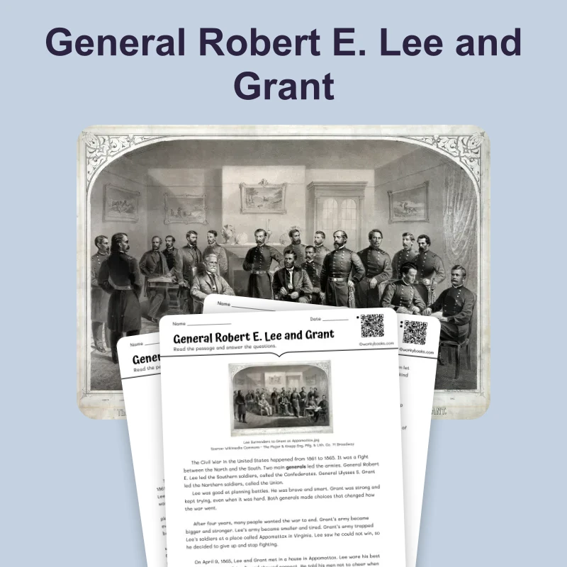 General Robert E. Lee and Grant — reading — reading comprehension for Grade 3, Grade 4, Grade 5, page 1 of 4