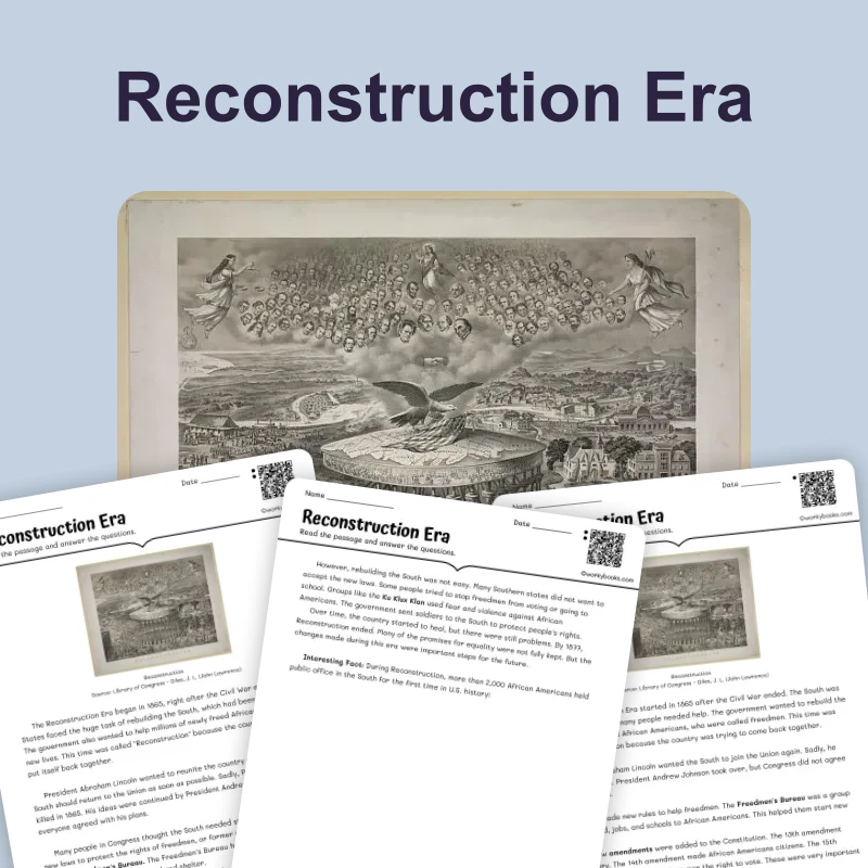 Reconstruction: Rebuilding the South — reading — reading comprehension for Grade 3, Grade 4, Grade 5, page 1 of 4