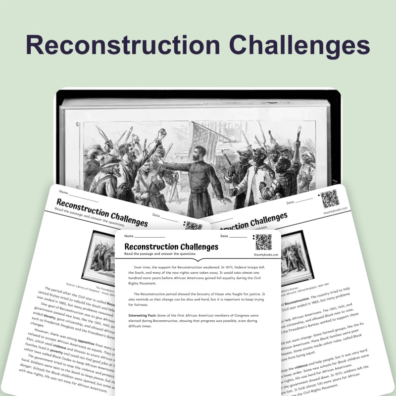 Challenges After the Civil War — reading — reading comprehension for Grade 3, Grade 4, Grade 5, page 1 of 4
