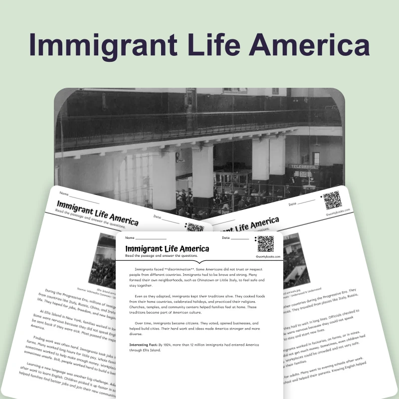 Starting a New Life in America — reading — reading comprehension for Grade 3, Grade 4, Grade 5, page 1 of 4
