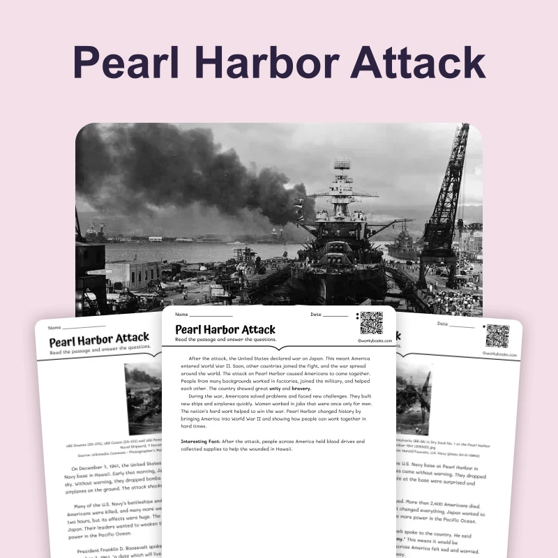 Pearl Harbor: America Enters the War — reading — reading comprehension for Grade 3, Grade 4, Grade 5, page 1 of 4