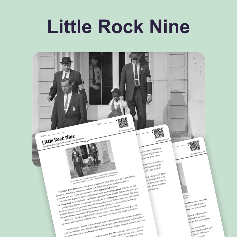 Ruby Bridges and the Little Rock Nine — reading — reading comprehension for Grade 3, Grade 4, Grade 5, page 1 of 4