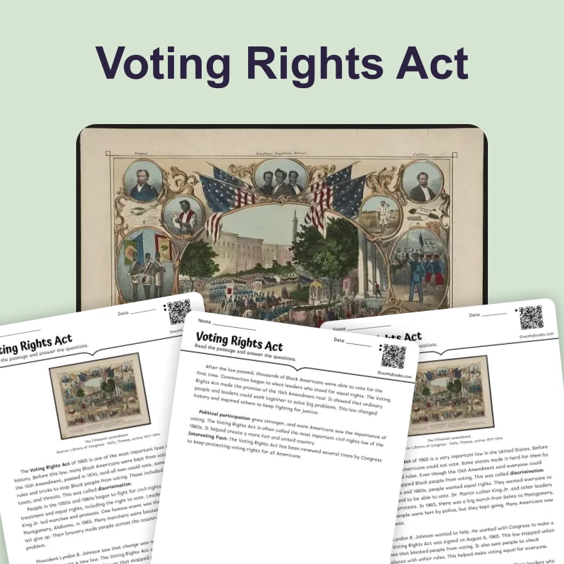 Voting Rights for African Americans — reading — reading comprehension for Grade 3, Grade 4, Grade 5, page 1 of 4