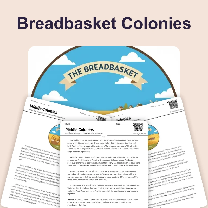 Breadbasket Colonies — ela — reading comprehension for Grade 3, Grade 4, Grade 5, page 1 of 4