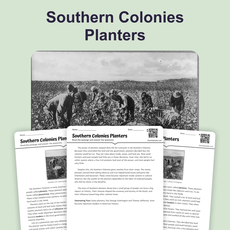 Wealthy Planters and Small Farmers — reading — reading comprehension for Grade 3, Grade 4, Grade 5, page 1 of 4