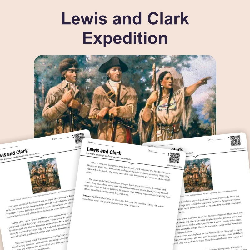 The Lewis and Clark Expedition — ela — reading comprehension for Grade 3, Grade 4, Grade 5, page 1 of 4