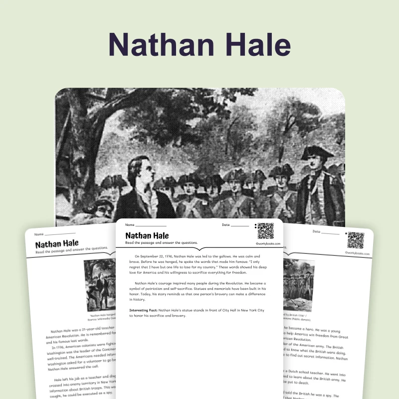 Nathan Hale: Young Patriot Spy — reading — reading comprehension for Grade 3, Grade 4, Grade 5, page 1 of 4