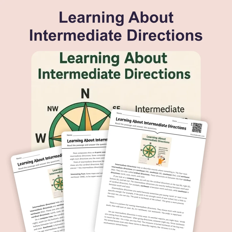 Learning About Intermediate Directions — ela — reading comprehension for Grade 3, Grade 4, Grade 5, Grade 6, Grade 7, page 1 of 4