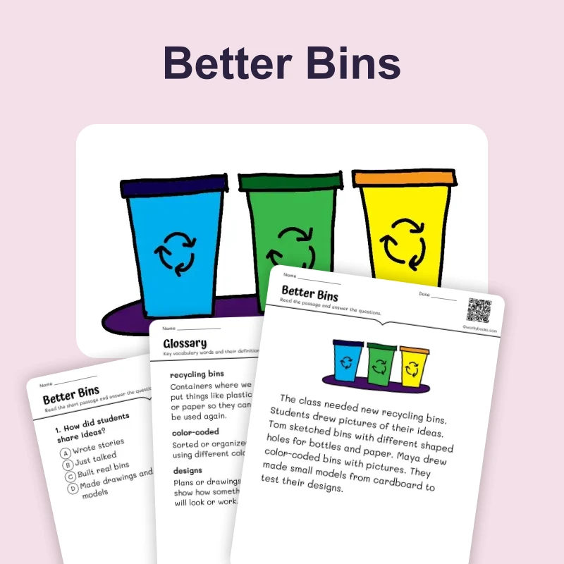 Better Dustbins — ela — reading comprehension for Grade K, Grade 1, Grade 2, page 1 of 4