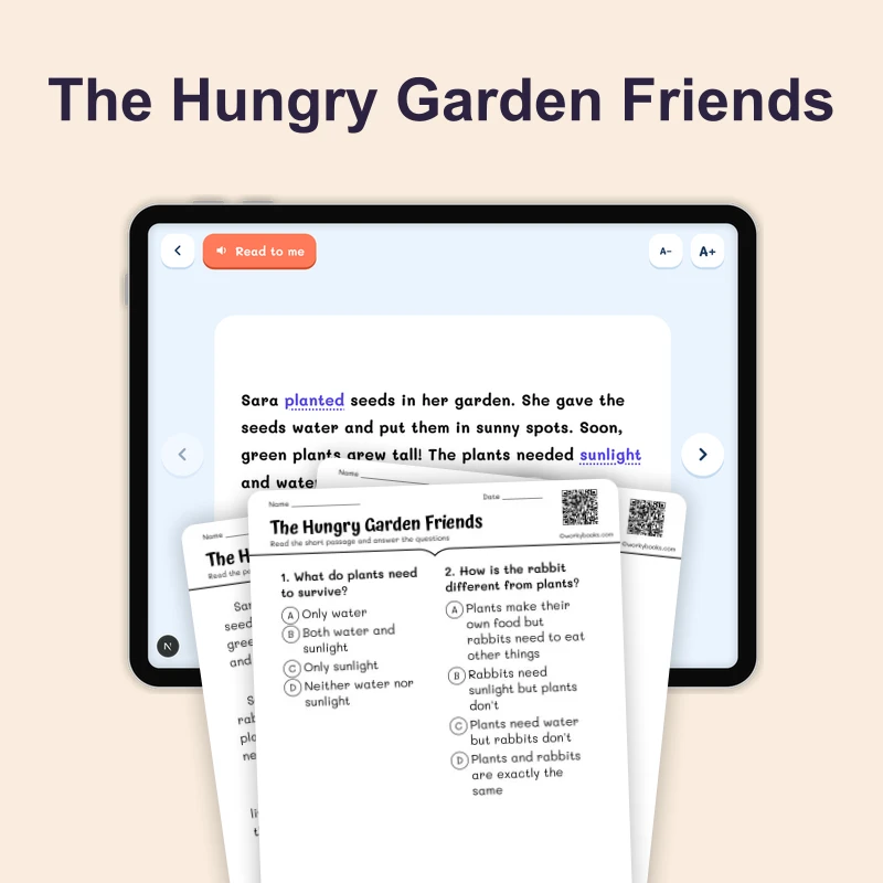 Hungry Organisms — ela — reading comprehension for Grade K, Grade 1, Grade 2, page 1 of 4