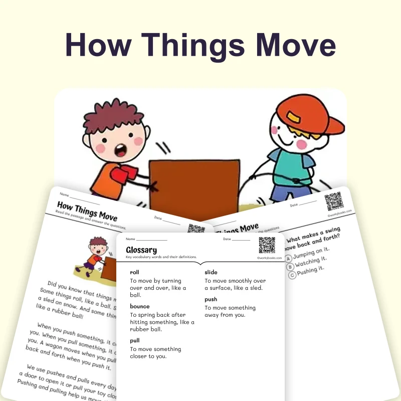 How Things Move — ela — reading comprehension for Grade K, Grade 1, Grade 2, page 1 of 4