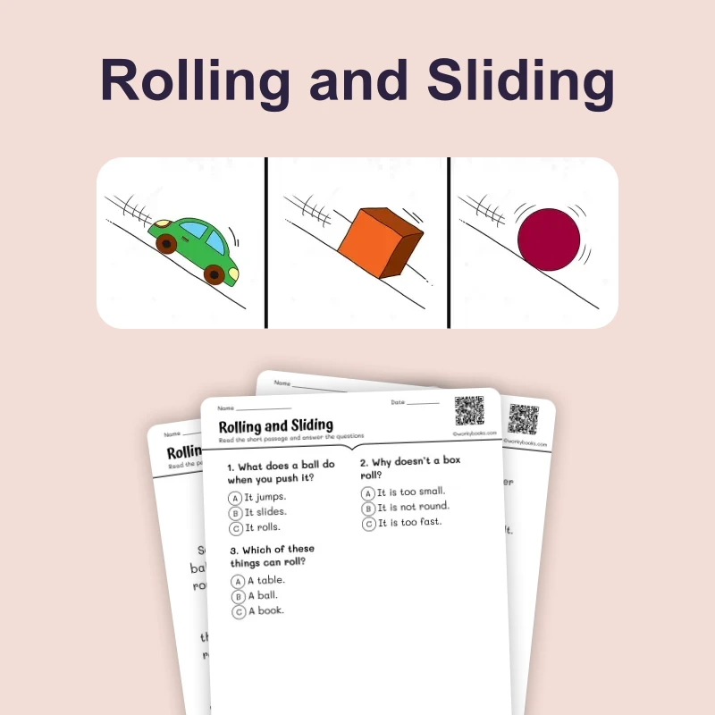Rolling and Sliding — ela — reading comprehension for Grade K, Grade 1, Grade 2, page 1 of 4