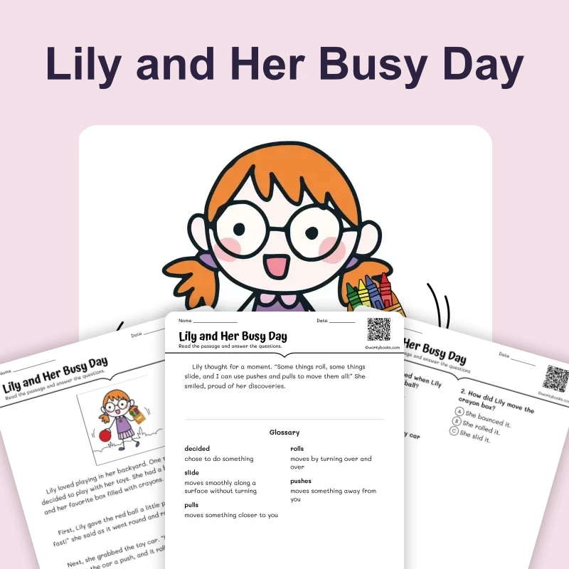 Lily and Her Busy Day — ela — reading comprehension for Grade K, Grade 1, Grade 2, page 1 of 4