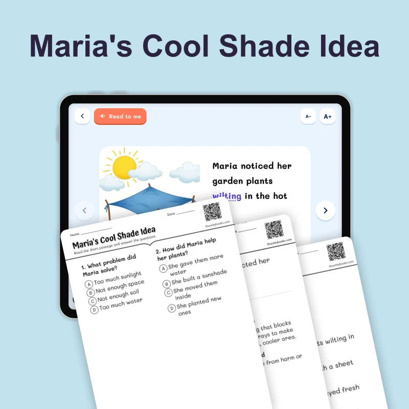 Maria's Cool Shade Idea — ela — reading comprehension for Grade K, Grade 1, Grade 2, page 1 of 4