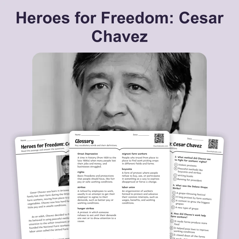 Heroes for Freedom: Cesar Chavez — ela — reading comprehension for Grade 4, Grade 5, page 1 of 4
