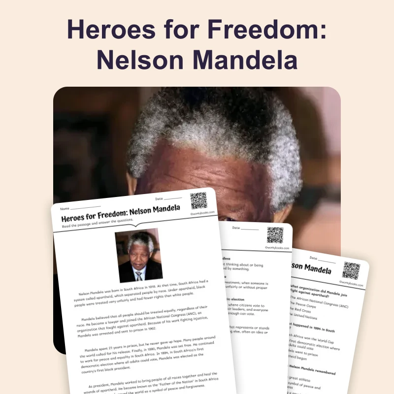 Heroes for Freedom: Nelson Mandela — ela — reading comprehension for Grade 4, Grade 5, page 1 of 4
