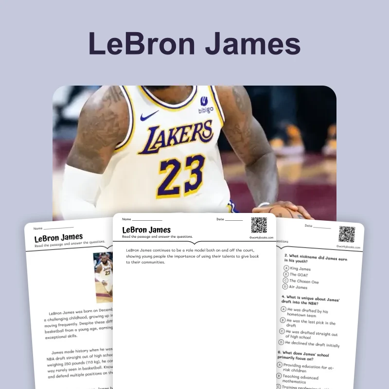 Sports: LeBron James — ela — reading comprehension for Grade 4, Grade 5, page 1 of 4