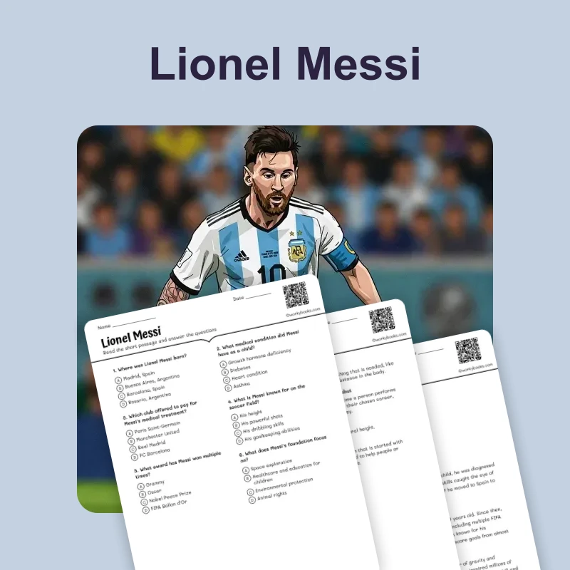 Sports: Lionel Messi — ela — reading comprehension for Grade 4, Grade 5, page 1 of 4