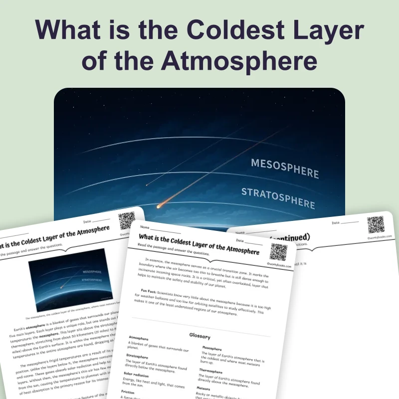 What is the Coldest Layer of the Atmosphere — ela — reading comprehension for Grade 3, Grade 4, Grade 5, Grade 6, Grade 7, Grade 8, page 1 of 4