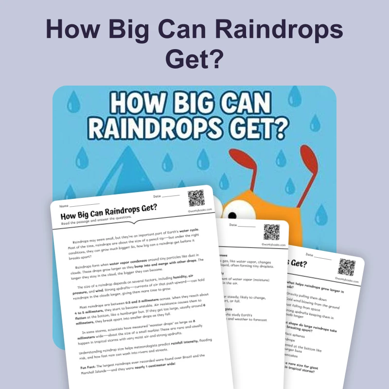 How Big Can Raindrops Get? — ela — reading comprehension for Grade 3, Grade 4, Grade 5, Grade 6, Grade 7, page 1 of 4