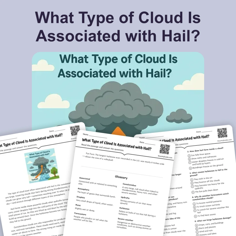 Type of Cloud Is Associated with Hail — reading — reading comprehension for Grade 3, Grade 4, Grade 5, Grade 6, Grade 7, page 1 of 4