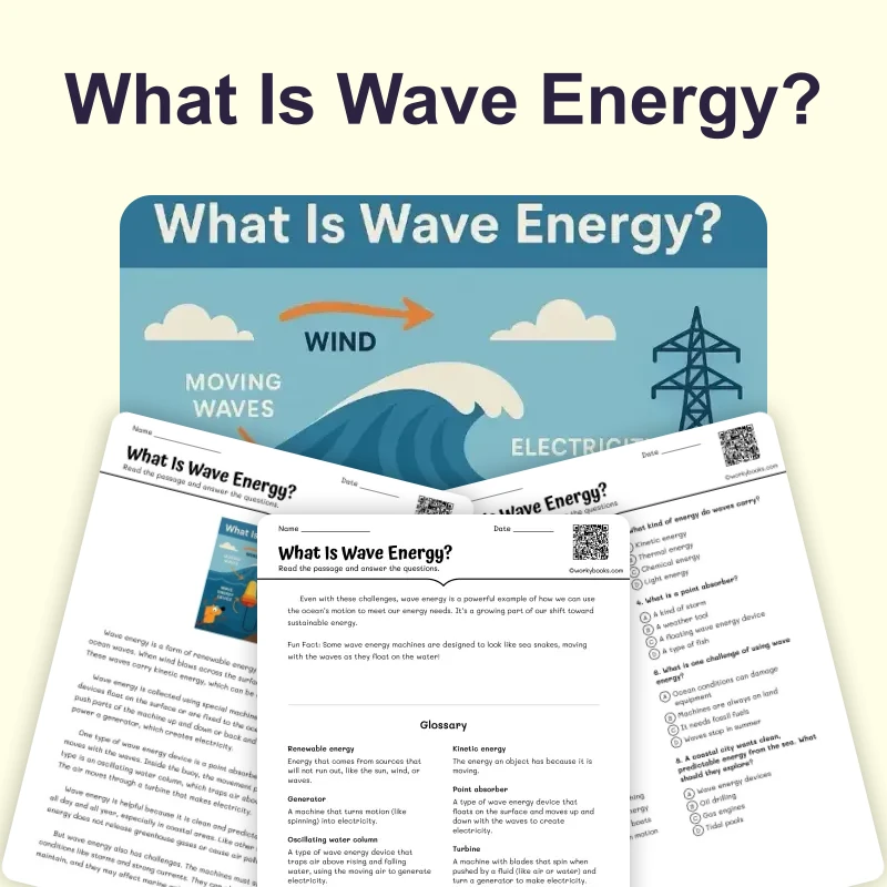 What Is Wave Energy? — ela — reading comprehension for Grade 3, Grade 4, Grade 5, Grade 6, Grade 7, page 1 of 4