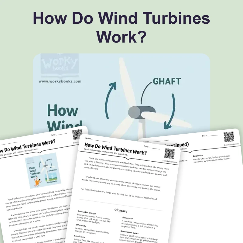 How Do Wind Turbines Work? — ela — reading comprehension for Grade 3, Grade 4, Grade 5, Grade 6, Grade 7, page 1 of 4