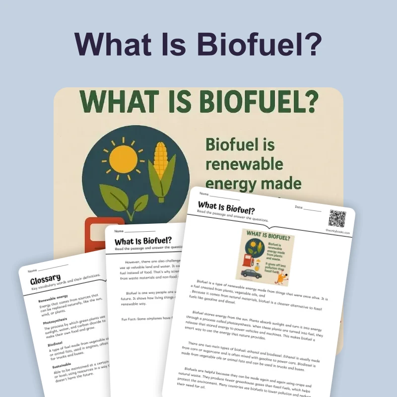 What Is Biofuel? — ela — reading comprehension for Grade 3, Grade 4, Grade 5, Grade 6, Grade 7, page 1 of 4