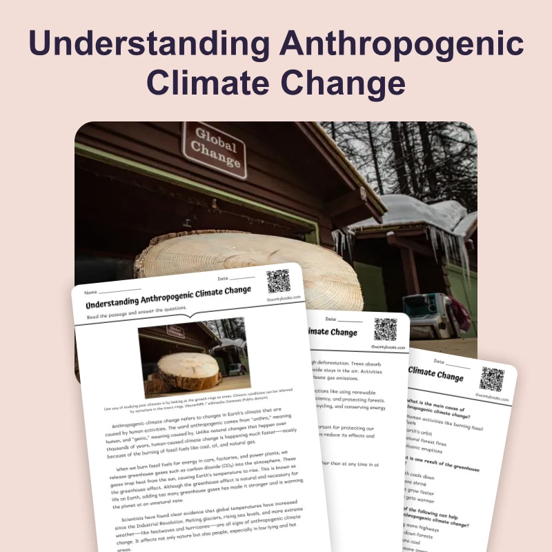 Understanding Anthropogenic Climate Change — ela — reading comprehension for Grade 3, Grade 4, Grade 5, Grade 6, Grade 7, Grade 8, page 1 of 4