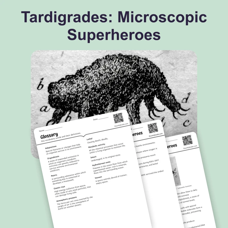 Tardigrades: Microscopic Superheroes — ela — reading comprehension for Grade 5, Grade 6, Grade 7, Grade 8, page 1 of 4