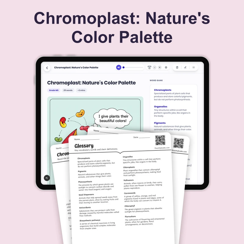 Chromoplast: Nature's Color Palette — ela — reading comprehension for Grade 5, Grade 6, Grade 7, Grade 8, page 1 of 4