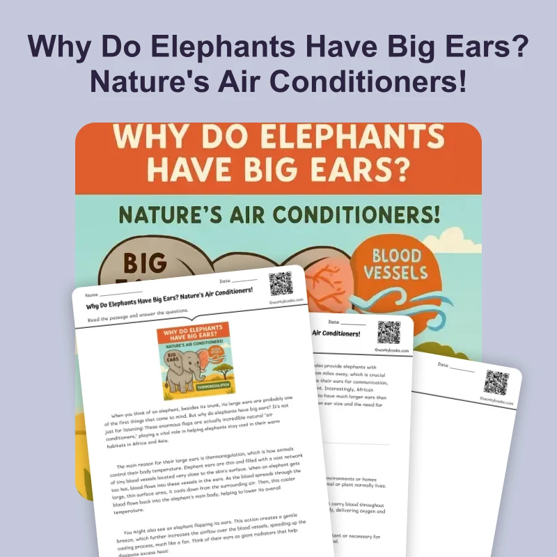 Why Do Elephants Have Big Ears? — reading — reading comprehension for Grade 3, Grade 4, Grade 5, Grade 6, Grade 7, Grade 8, page 1 of 4