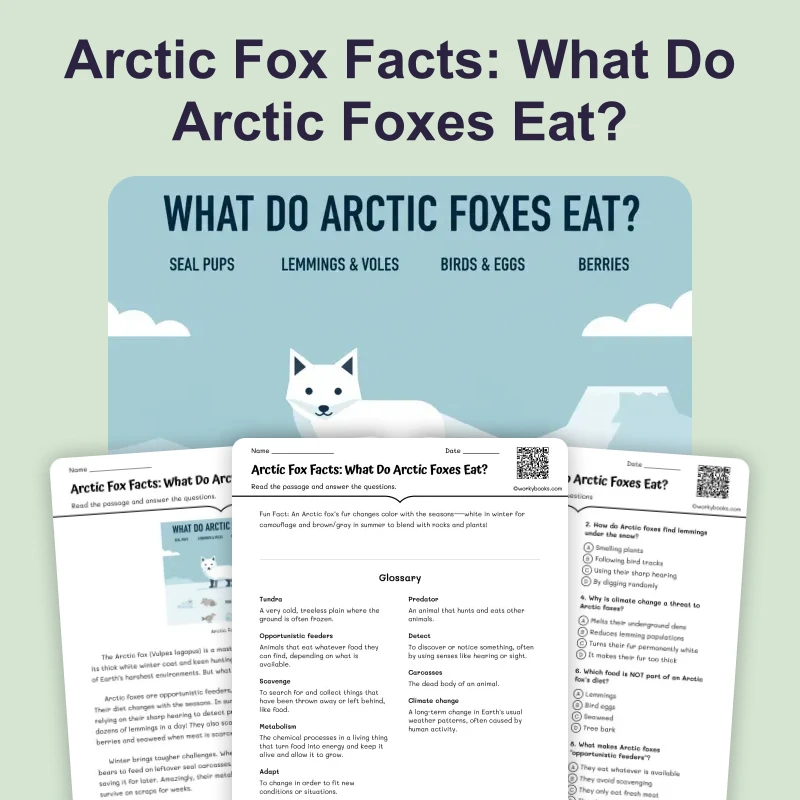 Arctic Fox Facts: What Do Arctic Foxes Eat? — ela — reading comprehension for Grade 5, Grade 6, Grade 7, Grade 8, page 1 of 4